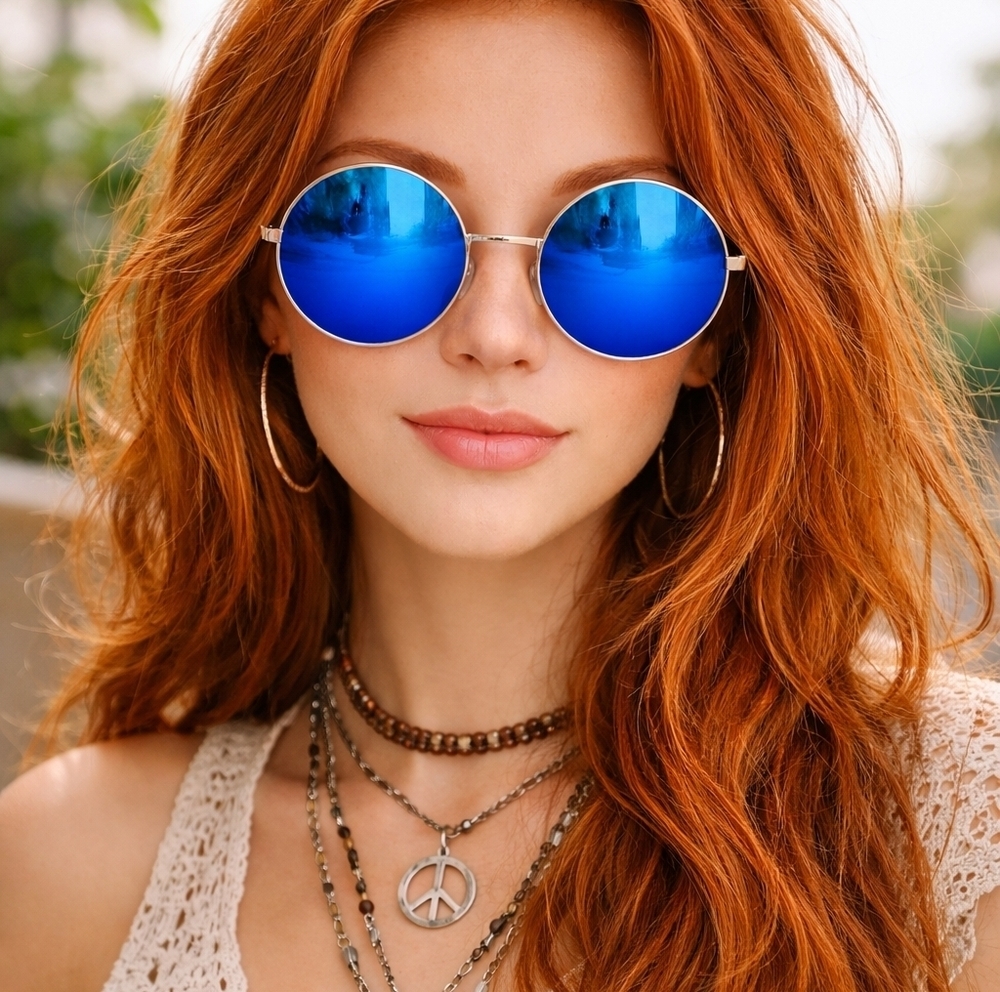 Circle Steampunk sunglasses BLUEโ round Hippie lens